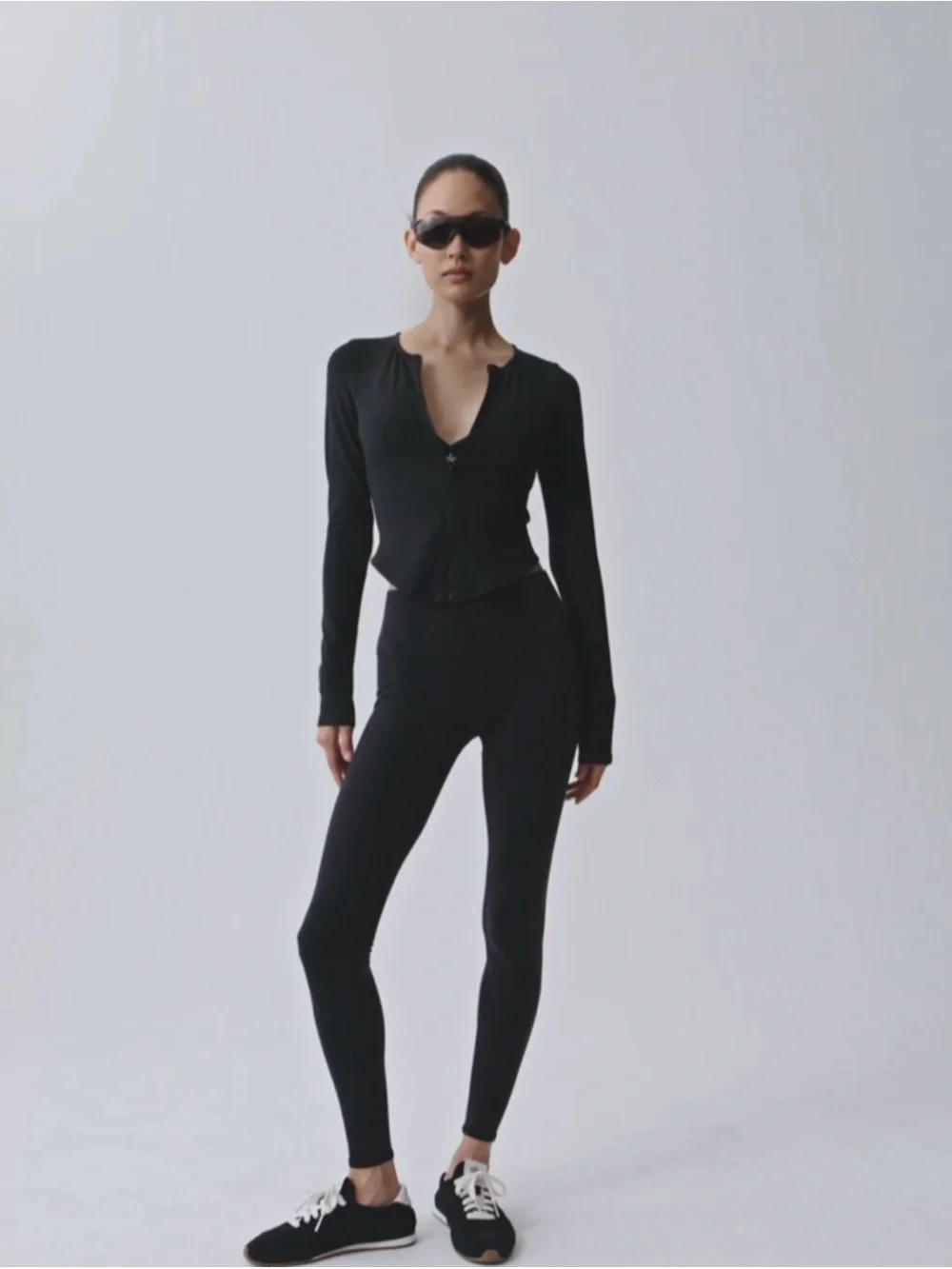 ALO Yoga Black Ribbed Stardust Long Sleeve Zip Up